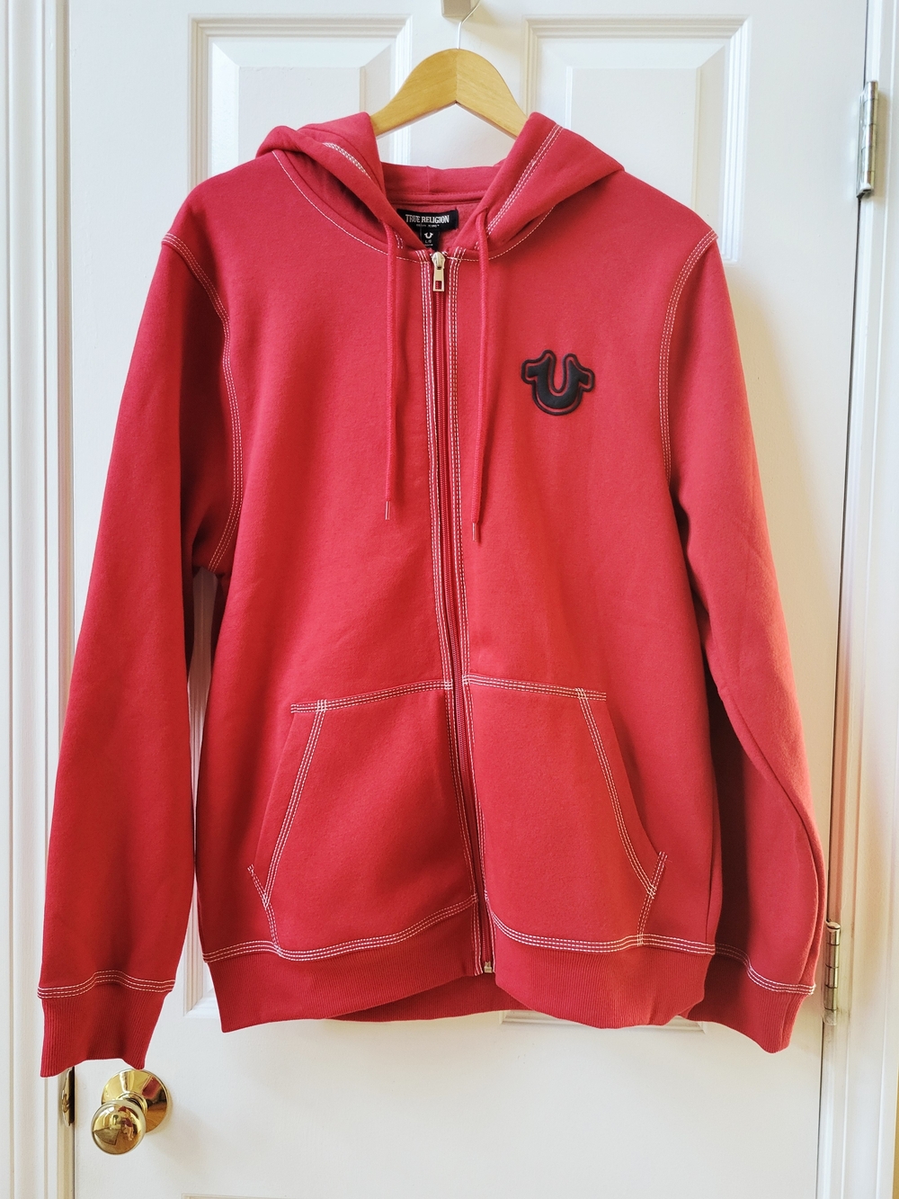 NWT True Religion Men’s Full Zip Hoodie Large TRV Red TNL Puff Buddha $124